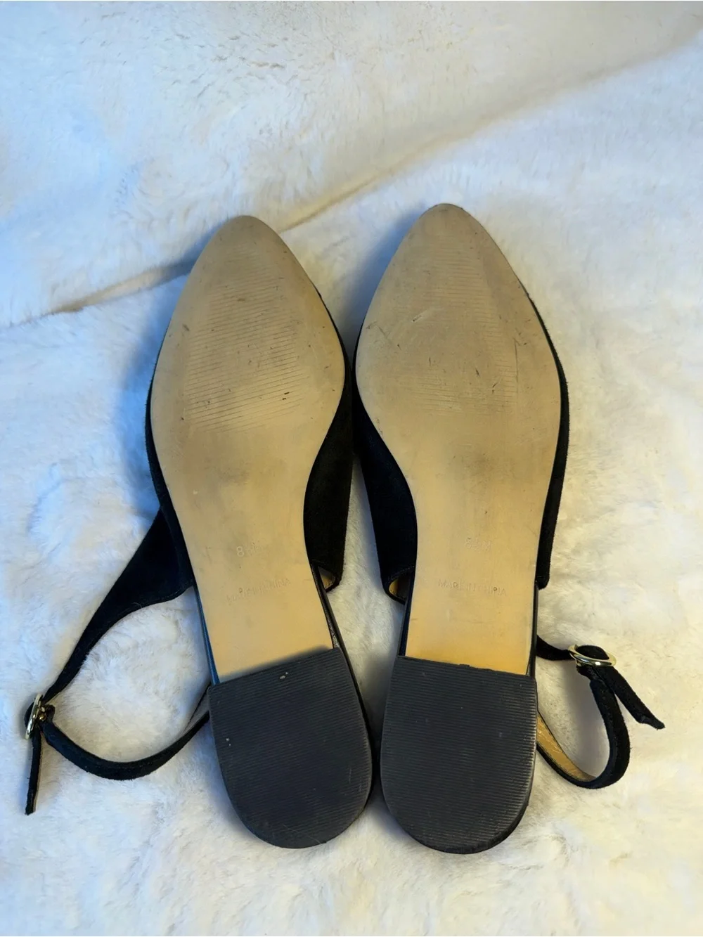 Talbots Classic Black Slingback Flats - Suede with Leather Toe Size 8.5